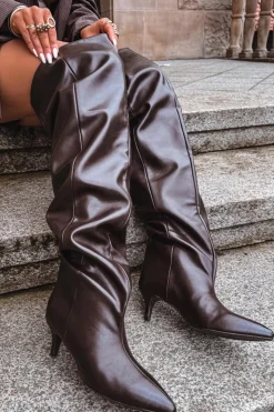 Damskie Boto Wsuwane Kozaki Damskie Na Szpilce Czekoladowe Ysolienne