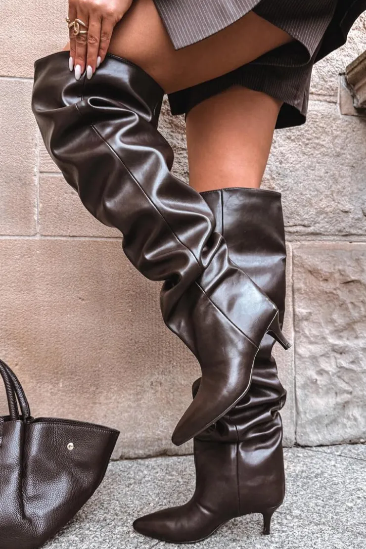 Damskie Boto Wsuwane Kozaki Damskie Na Szpilce Czekoladowe Ysolienne
