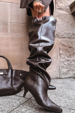 Damskie Boto Wsuwane Kozaki Damskie Na Szpilce Czekoladowe Ysolienne