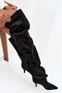 Boto Kozaki Ocieplane|Muszkieterki*Wsuwane Kozaki Damskie Na Szpilce Czarne Ysolienne