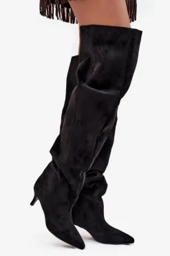 Boto Kozaki Ocieplane|Muszkieterki*Wsuwane Kozaki Damskie Na Szpilce Czarne Ysolienne