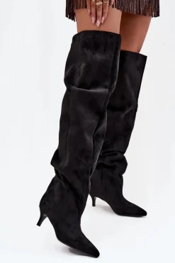 Boto Kozaki Ocieplane|Muszkieterki*Wsuwane Kozaki Damskie Na Szpilce Czarne Ysolienne