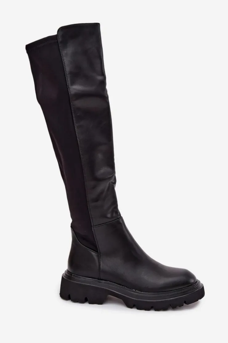 Discount Boto Wsuwane Kozaki Damskie Z Eko Skóry Czarne Sylvina Czarny