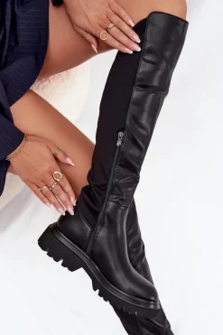 Discount Boto Wsuwane Kozaki Damskie Z Eko Skóry Czarne Sylvina Czarny