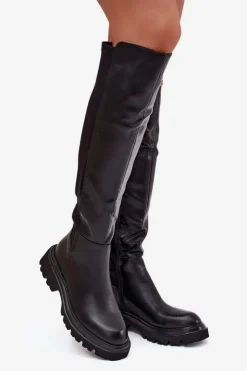 Discount Boto Wsuwane Kozaki Damskie Z Eko Skóry Czarne Sylvina Czarny