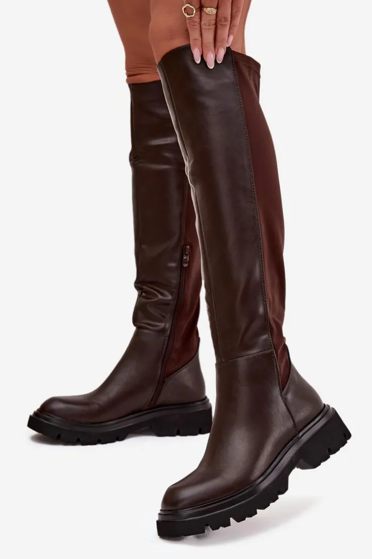 Boto Wsuwane Kozaki Damskie Z Eko Skóry Czekoladowe Sylvina