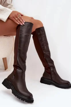 Boto Wsuwane Kozaki Damskie Z Eko Skóry Czekoladowe Sylvina