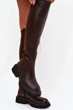 Boto Wsuwane Kozaki Damskie Z Eko Skóry Czekoladowe Sylvina
