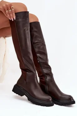 Boto Wsuwane Kozaki Damskie Z Eko Skóry Czekoladowe Sylvina
