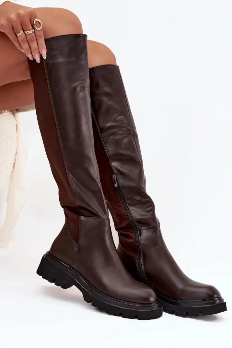 Boto Wsuwane Kozaki Damskie Z Eko Skóry Czekoladowe Sylvina