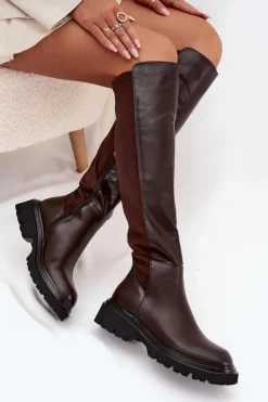 Boto Wsuwane Kozaki Damskie Z Eko Skóry Czekoladowe Sylvina