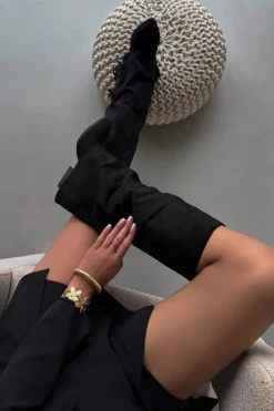 Damskie Boto Wsuwane Kozaki Kowbojki Damskie Na Słupku Z Frędzlami Czarne Zalia