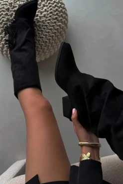 Damskie Boto Wsuwane Kozaki Kowbojki Damskie Na Słupku Z Frędzlami Czarne Zalia