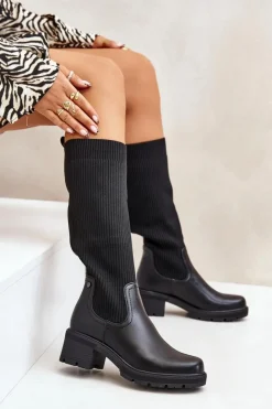 Hot Boto Wsuwane Kozaki Z Elastyczną Cholewką Przed Kolano Czarne Vaimi