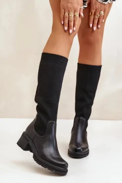 Hot Boto Wsuwane Kozaki Z Elastyczną Cholewką Przed Kolano Czarne Vaimi