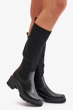 Hot Boto Wsuwane Kozaki Z Elastyczną Cholewką Przed Kolano Czarne Vaimi