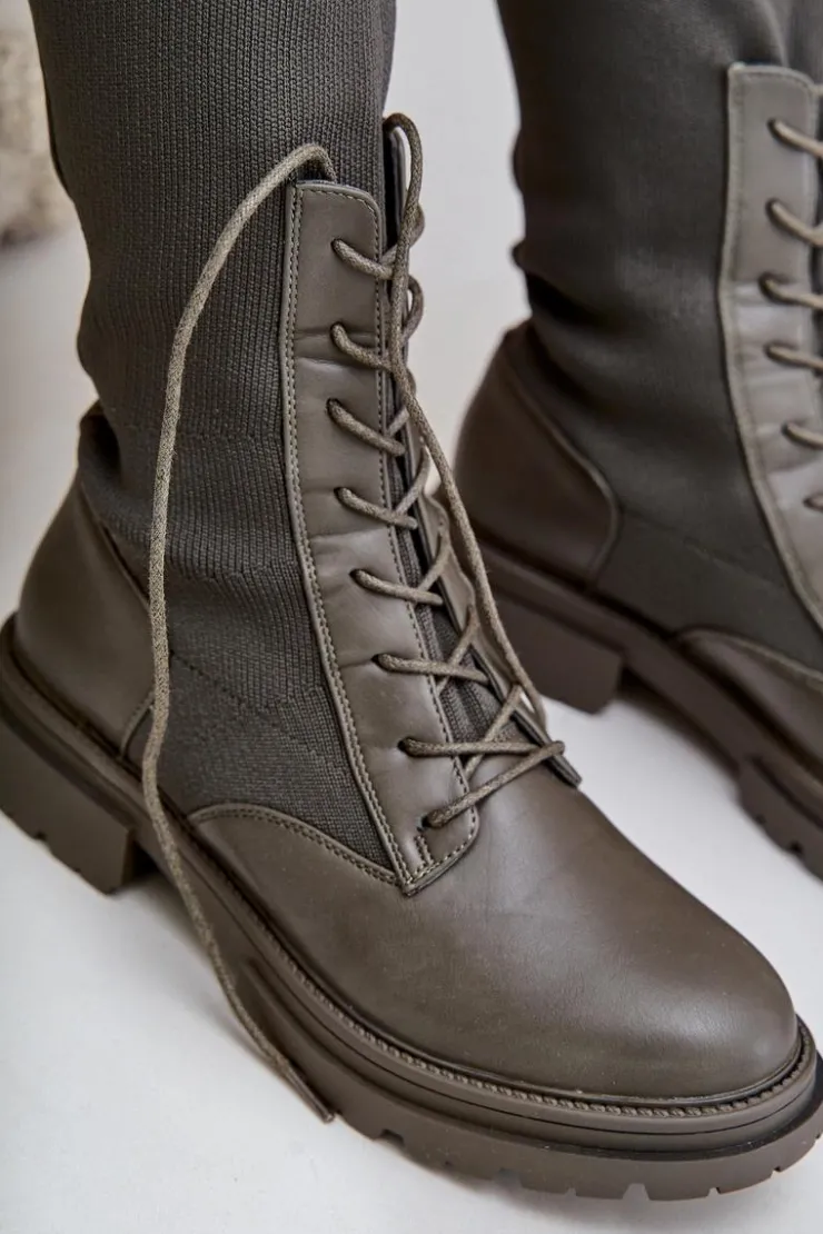 Damskie Boto Wsuwane Kozaki Ze Skarpetkową Cholewką Ciemnozielone Iranel