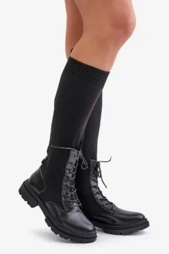 Boto Kozaki Ocieplane|Kozaki Wiosenne*Wsuwane Kozaki Ze Skarpetkową Cholewką Czarne Iranel Czarny