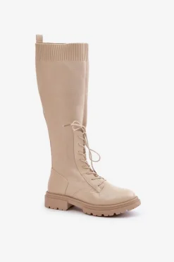 Boto Wsuwane Kozaki Ze Skarpetkową Cholewką Beżowe Iranel Beżowy