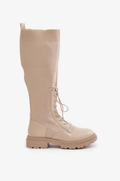 Boto Wsuwane Kozaki Ze Skarpetkową Cholewką Beżowe Iranel Beżowy