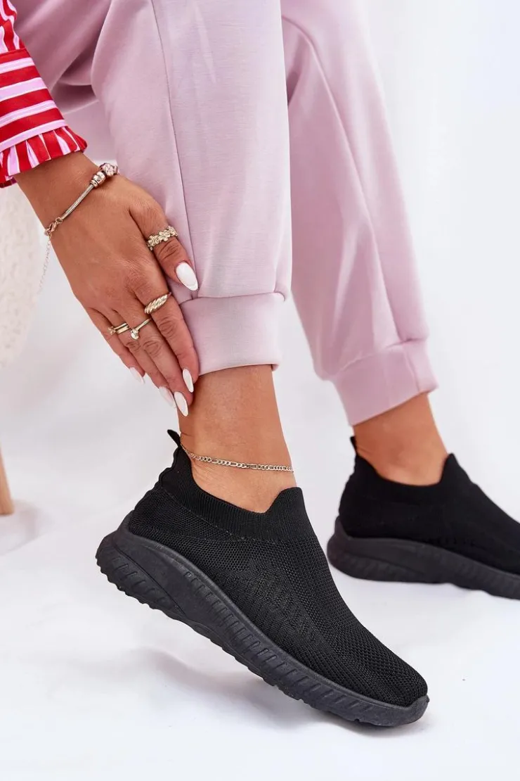 Boto Sneakersy Damskie*Wsuwane Materiałowe Buty Sportowe Damskie Czarne Minstina