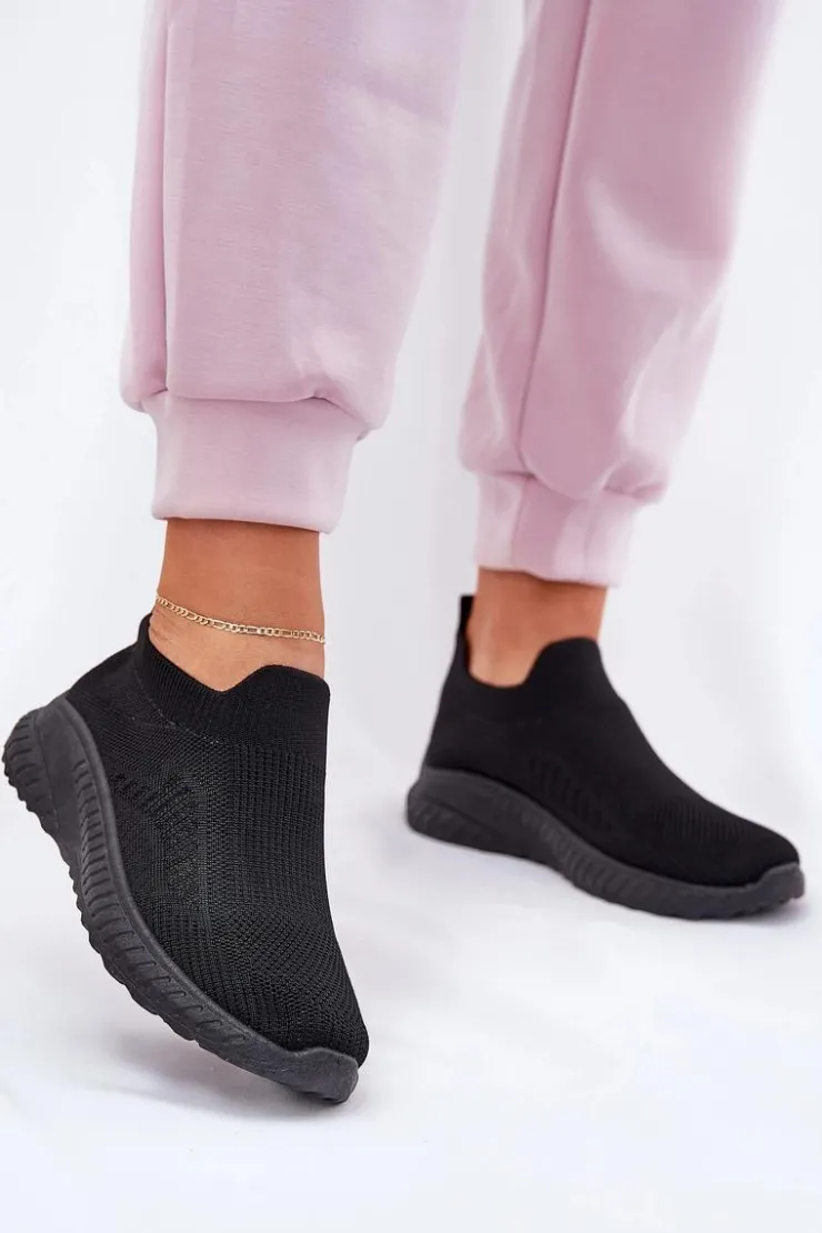 Boto Sneakersy Damskie*Wsuwane Materiałowe Buty Sportowe Damskie Czarne Minstina