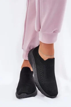 Boto Sneakersy Damskie*Wsuwane Materiałowe Buty Sportowe Damskie Czarne Minstina