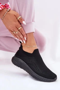 Boto Sneakersy Damskie*Wsuwane Materiałowe Buty Sportowe Damskie Czarne Minstina