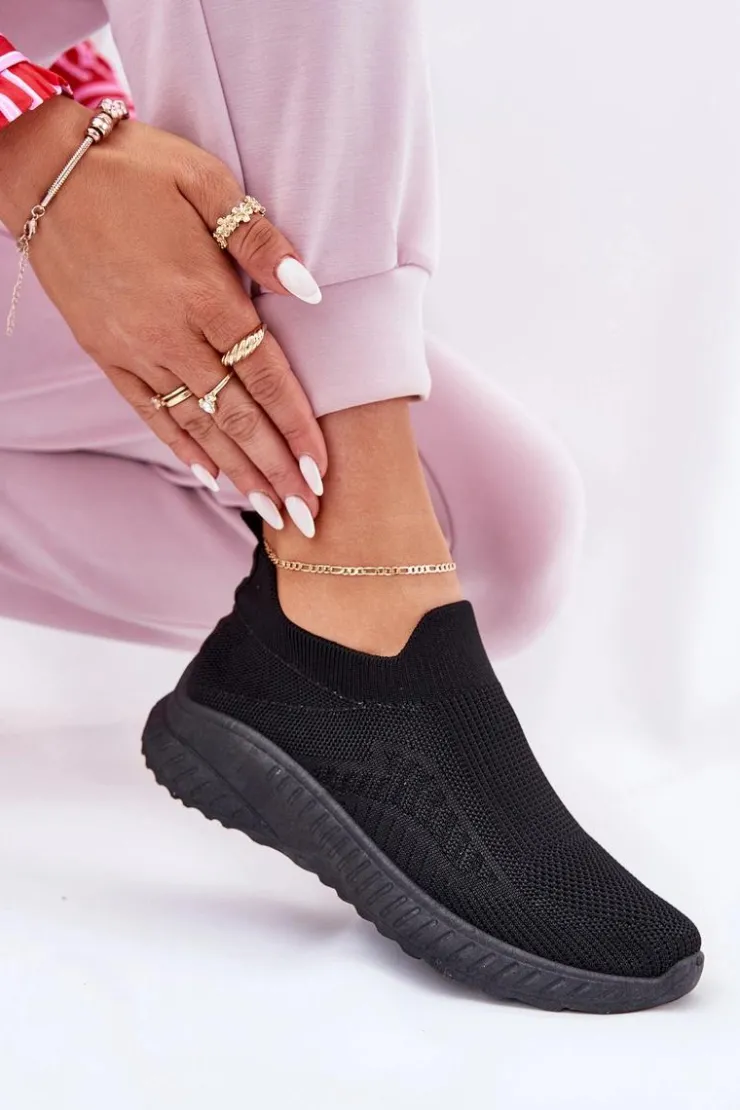Boto Sneakersy Damskie*Wsuwane Materiałowe Buty Sportowe Damskie Czarne Minstina
