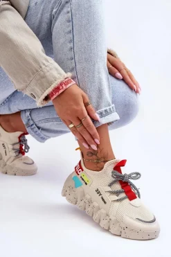 Clearance Boto Wsuwane Modne Sneakersy Beżowe Evolution