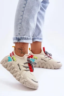 Clearance Boto Wsuwane Modne Sneakersy Beżowe Evolution