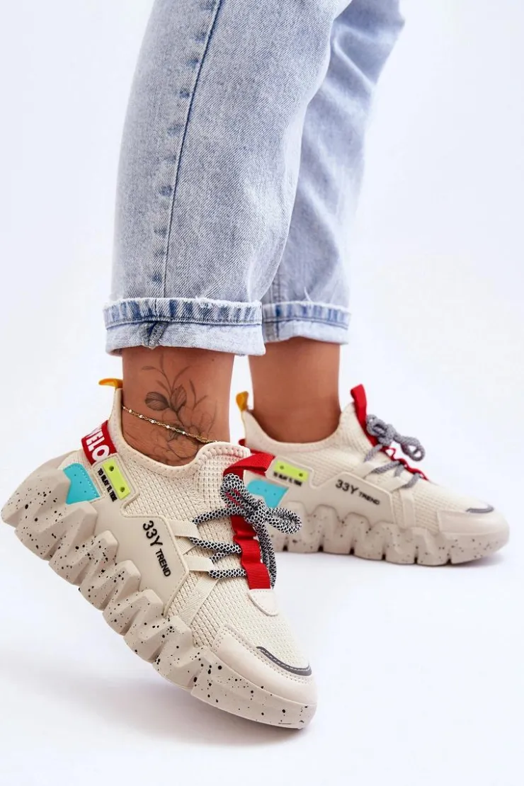 Clearance Boto Wsuwane Modne Sneakersy Beżowe Evolution