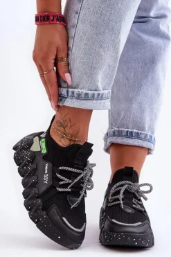 Damskie Boto Wsuwane Modne Sneakersy Czarne Evolution