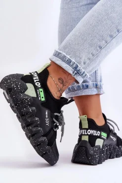 Damskie Boto Wsuwane Modne Sneakersy Czarne Evolution