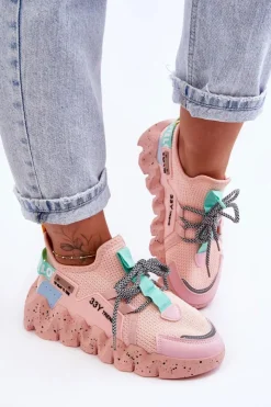 Damskie Boto Wsuwane Modne Sneakersy Jasnoróżowe Evolution