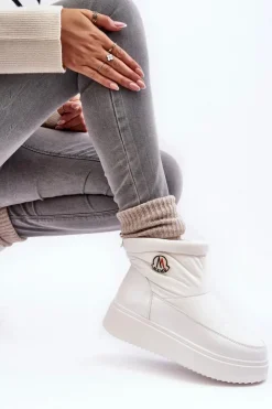 Boto Wsuwane Śniegowce Damskie Na Platformie Białe Gattea