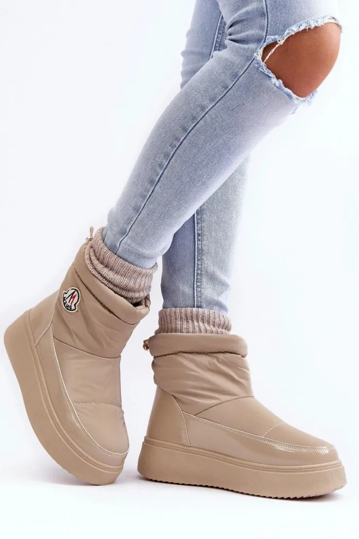Boto Śniegowce Damskie*Wsuwane Śniegowce Damskie Na Platformie Beżowe Gattea Beżowy