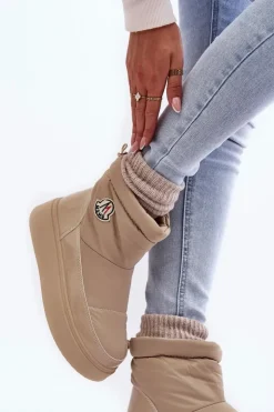 Boto Śniegowce Damskie*Wsuwane Śniegowce Damskie Na Platformie Beżowe Gattea Beżowy