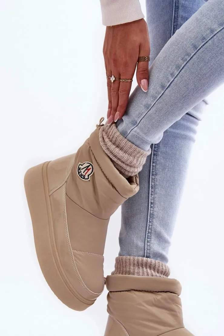 Boto Śniegowce Damskie*Wsuwane Śniegowce Damskie Na Platformie Beżowe Gattea Beżowy