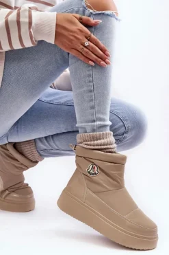 Boto Śniegowce Damskie*Wsuwane Śniegowce Damskie Na Platformie Beżowe Gattea Beżowy