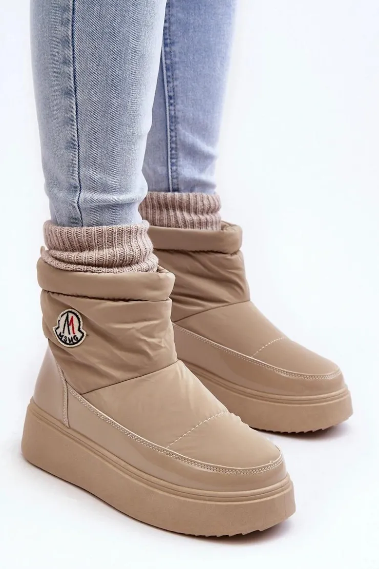 Boto Śniegowce Damskie*Wsuwane Śniegowce Damskie Na Platformie Beżowe Gattea Beżowy
