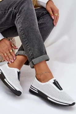 Clearance Damskie buty S.Barski Wsuwane Półbuty Damskie Z Naturalnej Skóry S.Barski LR51-672 Białe