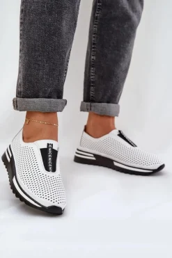 Clearance Damskie buty S.Barski Wsuwane Półbuty Damskie Z Naturalnej Skóry S.Barski LR51-672 Białe