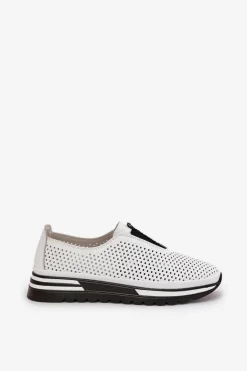 Clearance Damskie buty S.Barski Wsuwane Półbuty Damskie Z Naturalnej Skóry S.Barski LR51-672 Białe