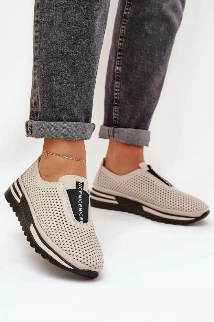 Damskie Damskie buty S.Barski Wsuwane Półbuty Damskie Z Naturalnej Skóry S.Barski LR51-672 Beżowe