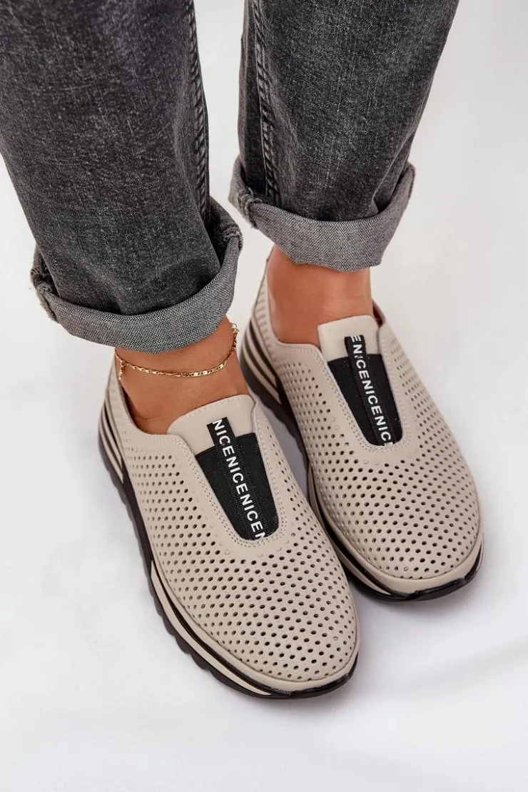 Damskie Damskie buty S.Barski Wsuwane Półbuty Damskie Z Naturalnej Skóry S.Barski LR51-672 Beżowe