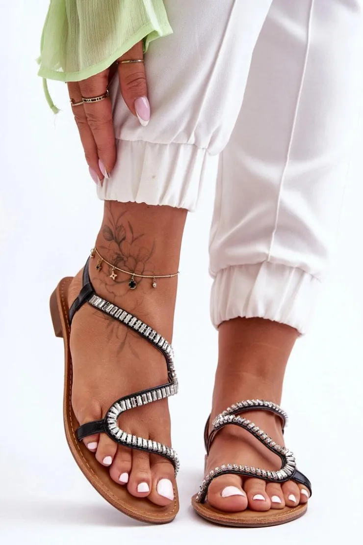 New Boto Wsuwane Sandały Damskie Z Ozdobami Czarne Hayen