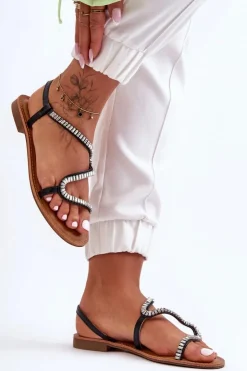 New Boto Wsuwane Sandały Damskie Z Ozdobami Czarne Hayen