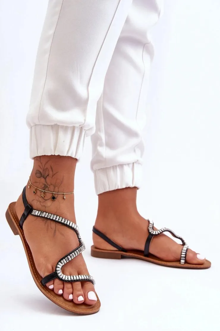 New Boto Wsuwane Sandały Damskie Z Ozdobami Czarne Hayen