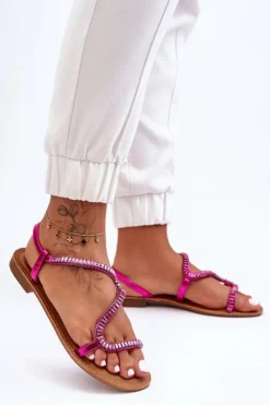 Damskie Boto Wsuwane Sandały Damskie Z Ozdobami Różowe Hayen